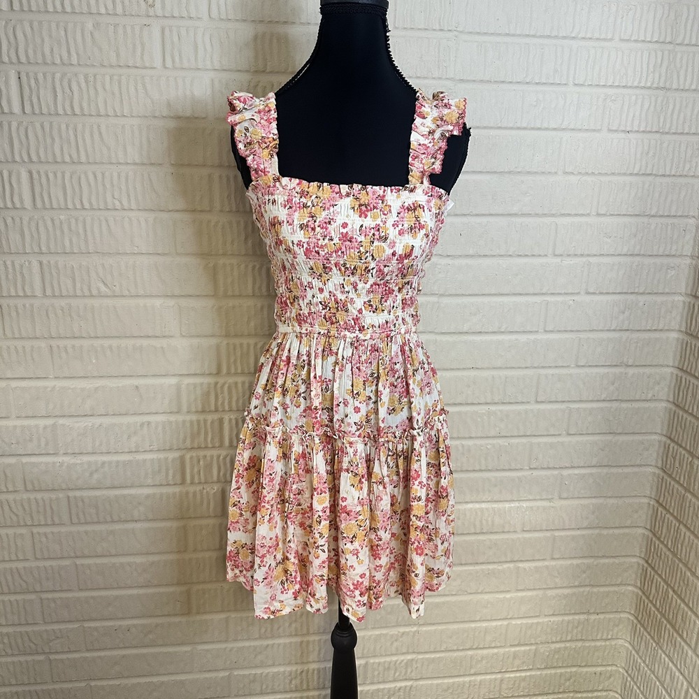 Aerie Floral Smocked Ruffle Bodice Summer Dress Boho Beachy Festival Sz M